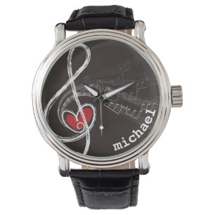 I HEART MUSIC Treble Clef Black Personalized Watch