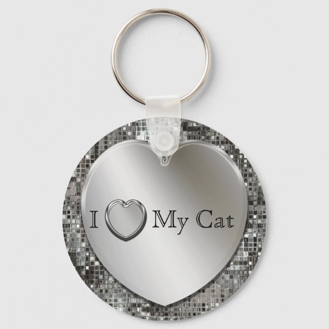 I Heart My Cat Silver Heart Keychain (Front)