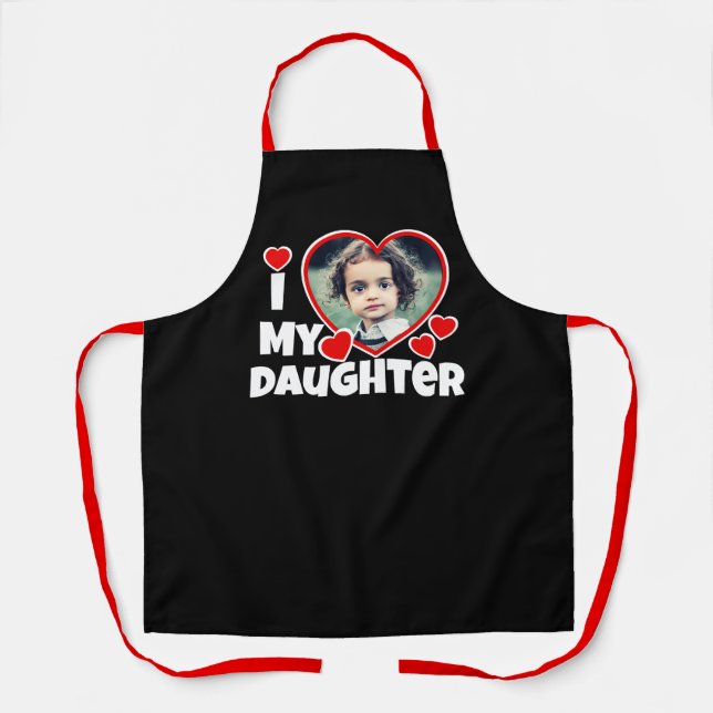 I Heart My Daughter Personalized Photo Black Apron (Front)