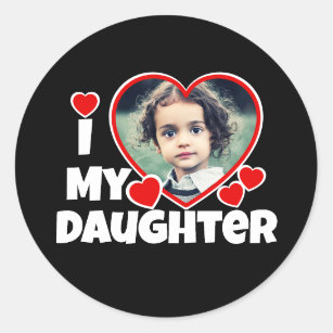 I Heart My Daughter Personalized Photo Black Classic Round Sticker