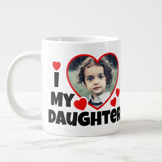 I Heart My Daughter Personalized Photo Large Coffee Mug (Left)