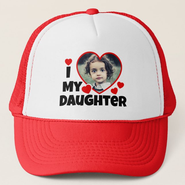 I Heart My Daughter Personalized Photo Trucker Hat (Front)