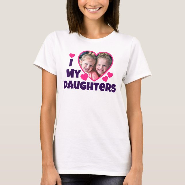I Heart My Daughters Personalized Photo Pink T-Shirt (Front)