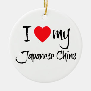 I Heart My Japanese Chin Dogs Ceramic Ornament