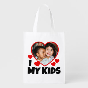 I Heart My Kids Personalized Photo Reusable Grocery Bag