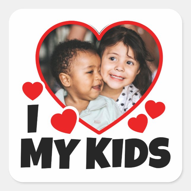 I Heart My Kids Personalized Photo Square Sticker (Front)