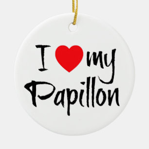 I Heart My Papillon Dog Ceramic Ornament