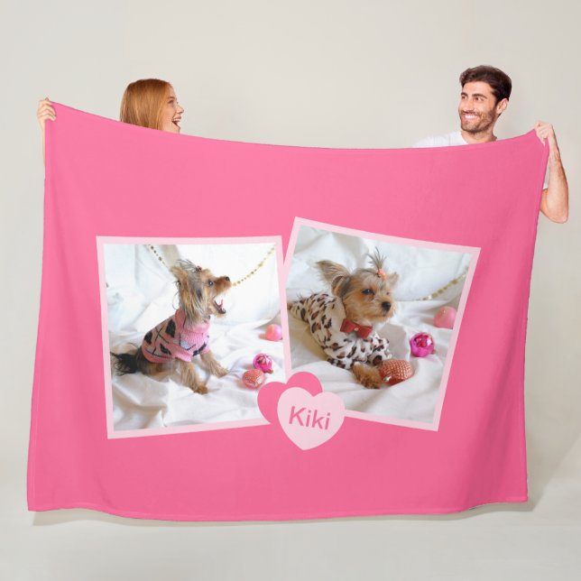 I Heart My Pet Photos Pink Fleece Blanket (In Situ)