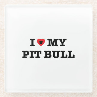 I Heart My Pit Bull Glass Coaster