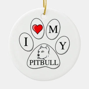 I heart my pit bull paw - dog, pet, best friend ceramic ornament