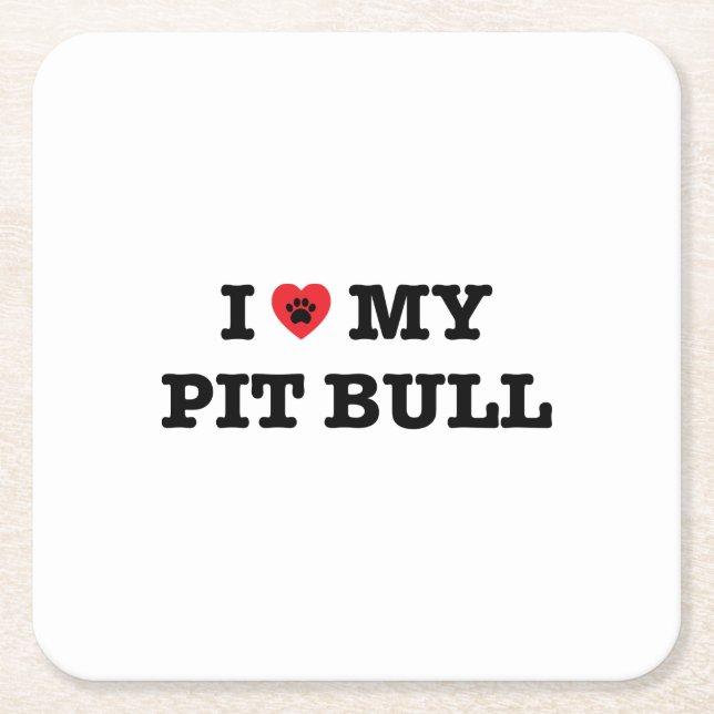 I Heart My Pit Bull Square Paper Coaster (Front)