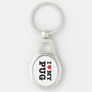 I Heart My Pug Metal Keychain
