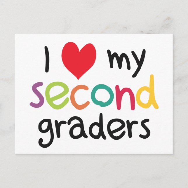 I Heart My Second Graders Teacher Love Postcard (Front)