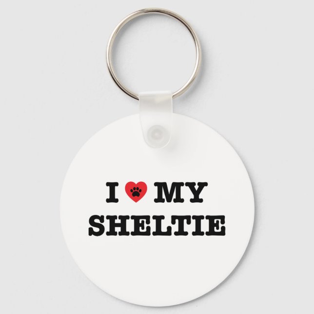 I Heart My Sheltie Button Keychain (Front)