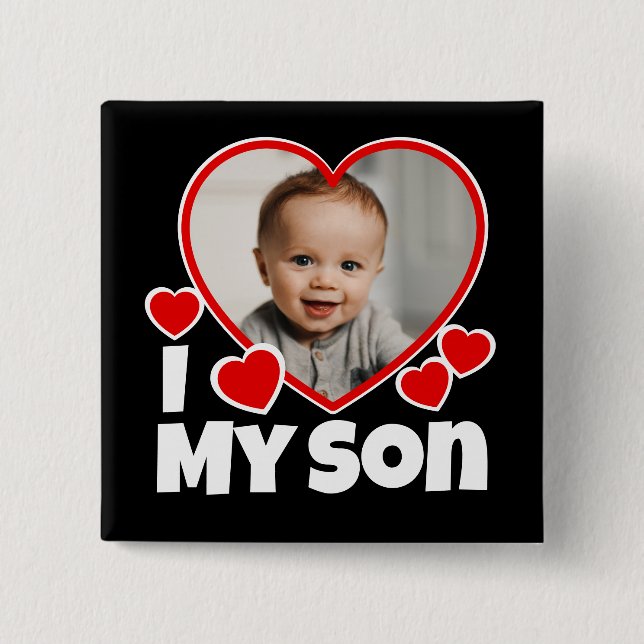 I Heart My Son Personalized Photo 2 Inch Square Button (Front)