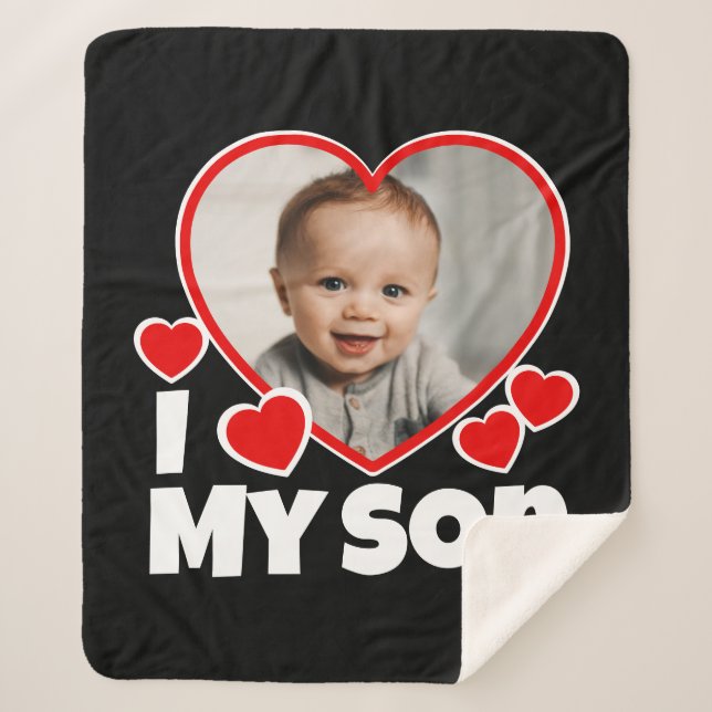 I Heart My Son Personalized Photo Sherpa Blanket (Front)