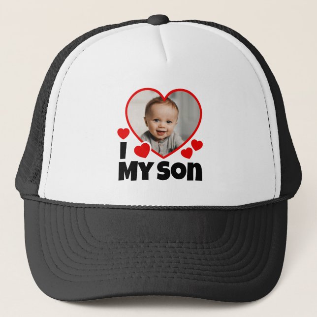 I Heart My Son Personalized Photo Trucker Hat (Front)