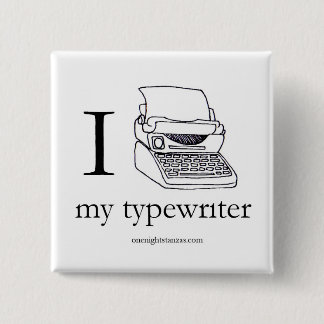 I heart my typewriter pin, square 2 inch square button