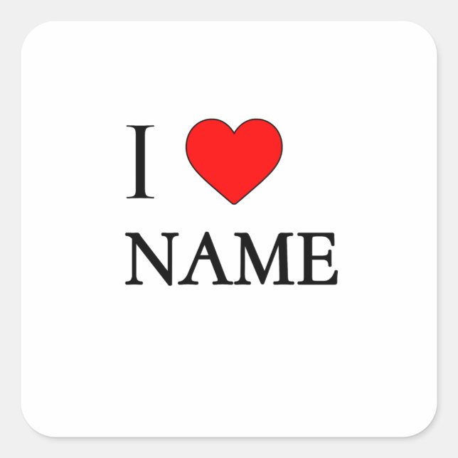 I heart name (customisable) square sticker (Front)
