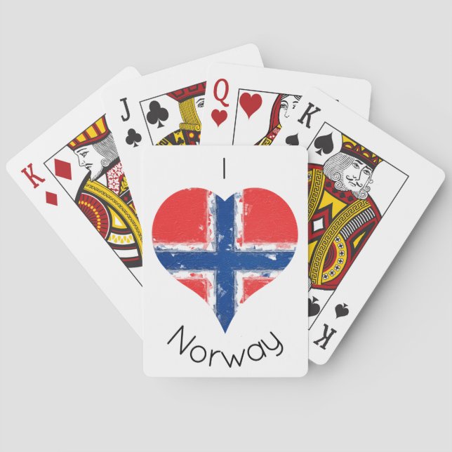 I Heart Norway Distressed Painted Heart Flag Playing Cards (Back)