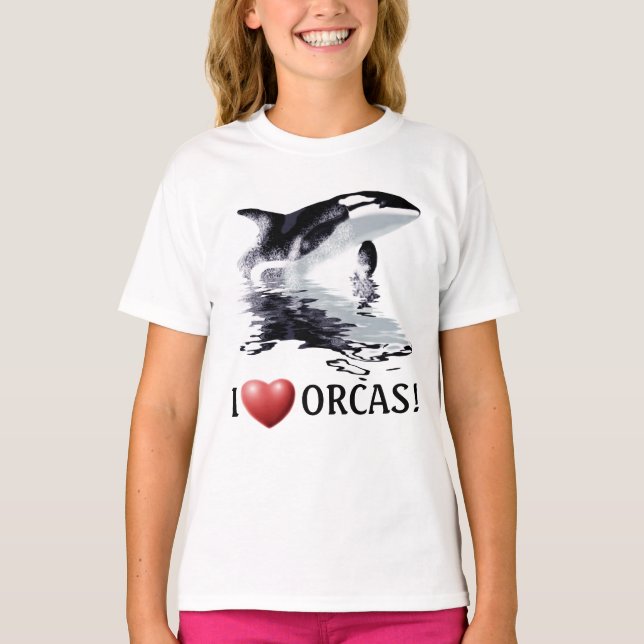 I HEART ORCAS Kids Ringer Shirt (Front)