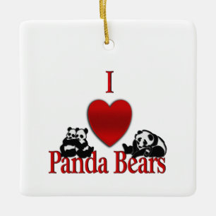 I Heart Panda Bears Ceramic Ornament