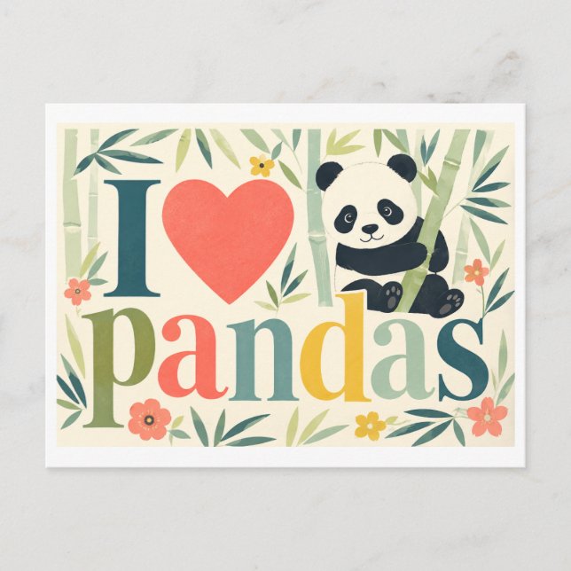 "I [Heart] Pandas" Postcard (Front)
