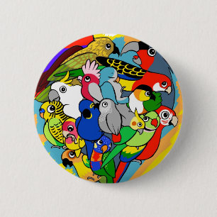 I heart parrots cute cartoon 2 inch round button