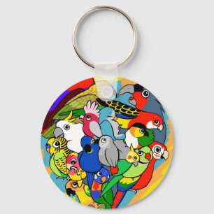 I heart parrots cute cartoon keychain