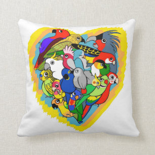 I heart parrots cute cartoon throw pillow