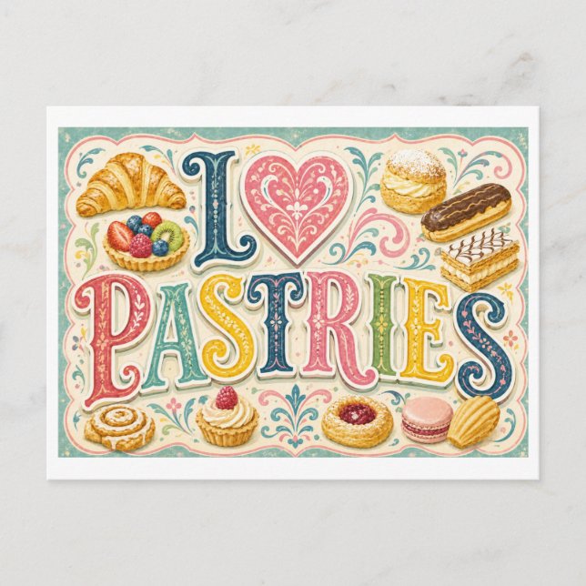 "I [Heart] Pastries" Postcard (Front)