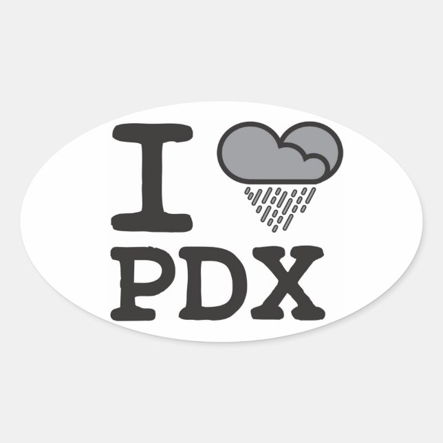 I Heart PDX - Heart Shaped Rain Cloud Oval Sticker (Front)