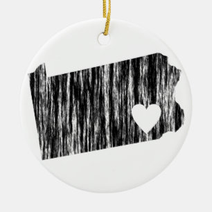 I Heart Pennsylvania Grunge Outline State Love Ceramic Ornament