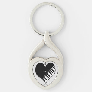 I Heart Piano on silver-coloured metal Keychain
