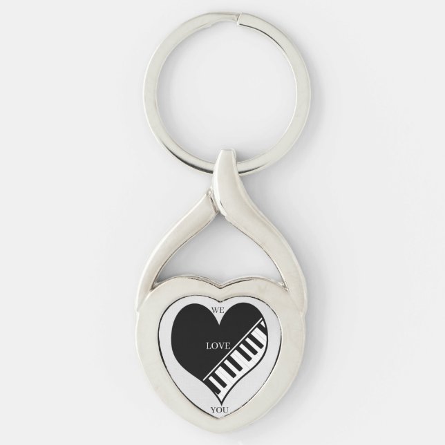 I Heart Piano on silver-coloured metal Keychain (Front)
