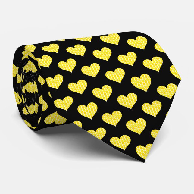 I Heart Pickleball, Yellow Pickleball Filled Heart Tie (Rolled)