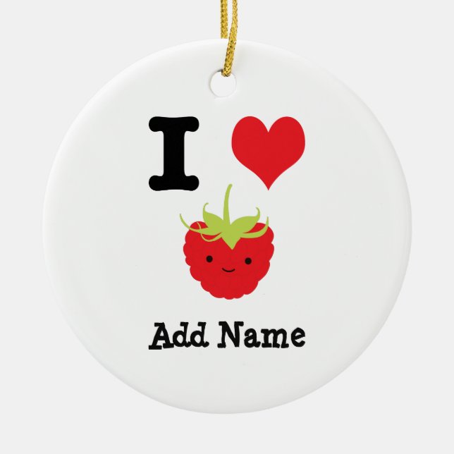 I Heart Raspberries Ceramic Ornament (Front)