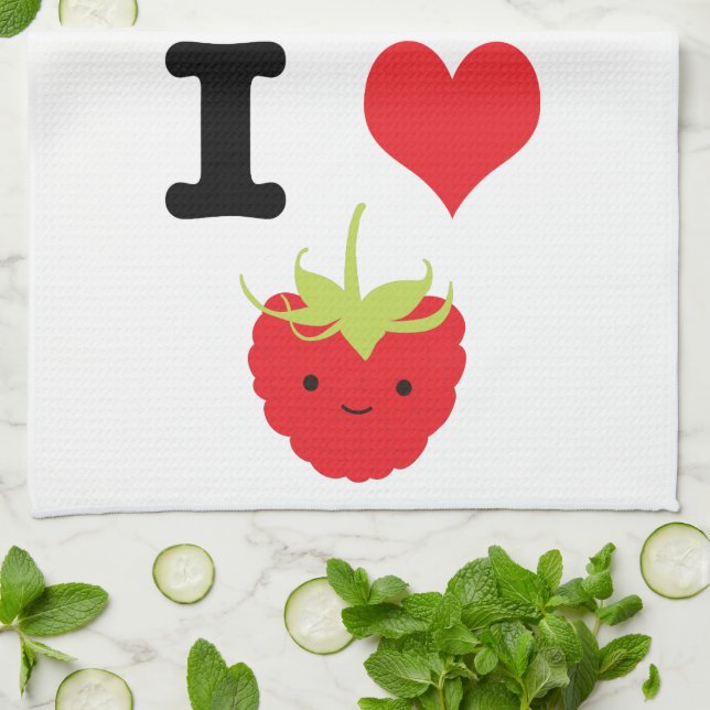 I Heart Raspberry Kitchen Towel (Folded)