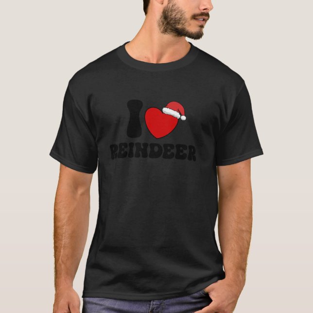 I Heart Reindeer Christmas Santa Hat Red Heart I L T-Shirt (Front)