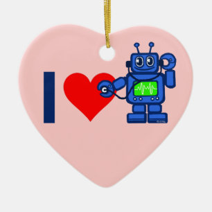 I heart robot ceramic ornament