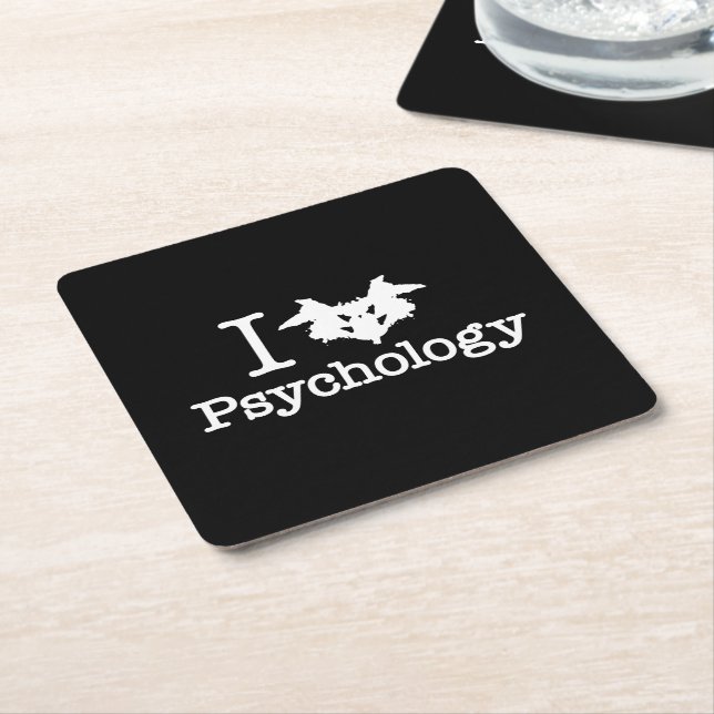 I Heart (Rorschach Inkblot) Psychology Square Paper Coaster (Angled)