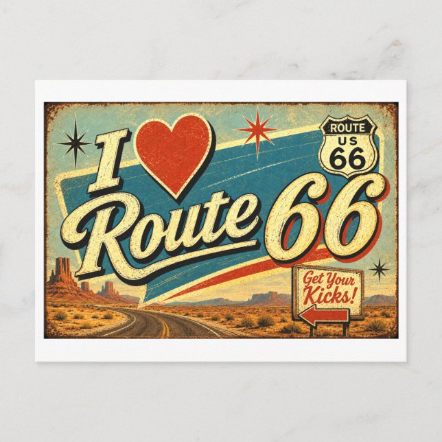 "I [Heart] Route 66" Postcard (Front)