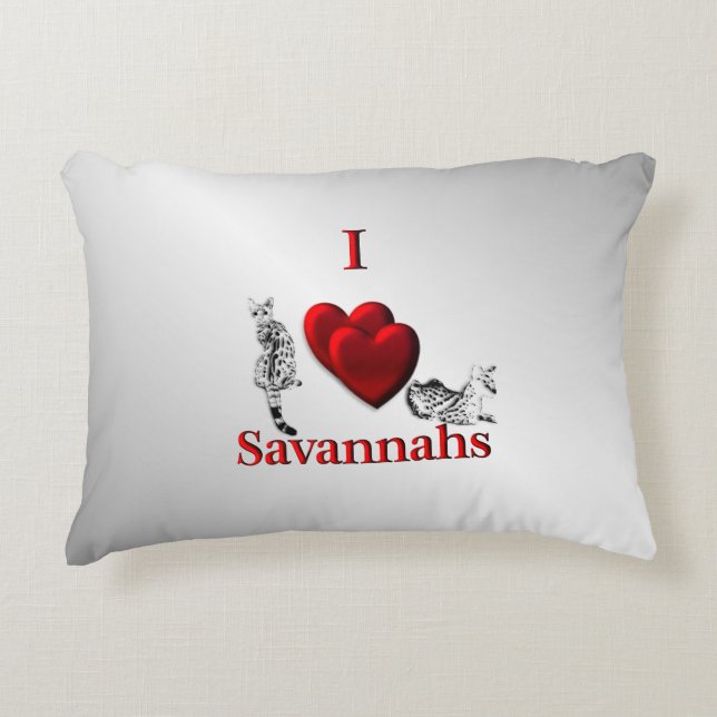 I Heart Savannah Cat Silver Accent Pillow (Front)