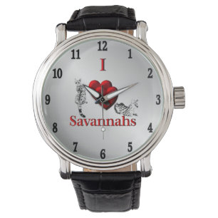 I Heart Savannah Cat Silver Black Numbers Watch