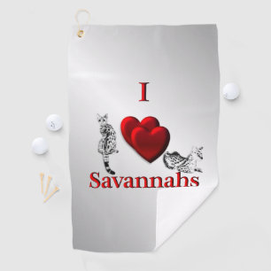 I Heart Savannah Cat Silver Golf Towel