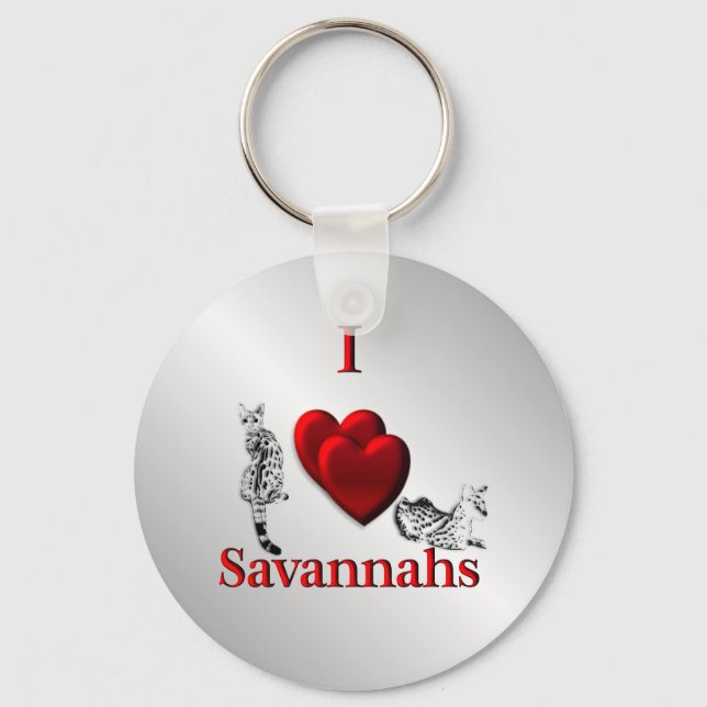 I Heart Savannah Cat Silver Keychain (Front)