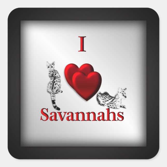 I Heart Savannah Cat Silver Square Sticker (Front)