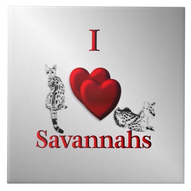 I Heart Savannah Cat Silver Tile (Front)