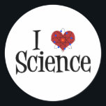 I Heart Science Classic Round Sticker<br><div class="desc">Cute I Love Science design with an atom model in front of the heart.</div>