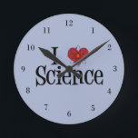 I Heart Science Round Clock<br><div class="desc">I love science. A geeky scientist clock with an atom model wrapped around the heart.</div>